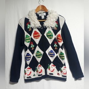 Vintage Lisa International Christmas Ornament Ugly Sweater Size  Medium Santa